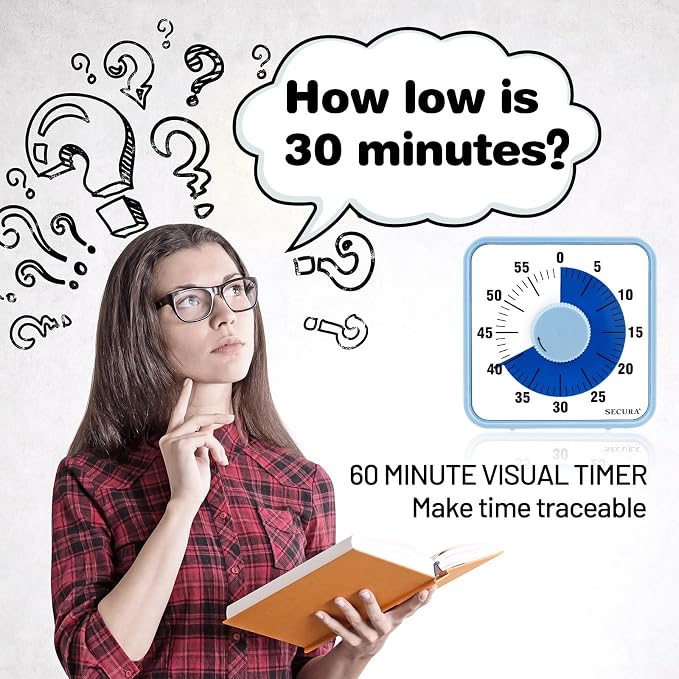 Secura 60-Minute Visual Countdown Timer, 7.5-Inch Oversize Classroom Visual Timer for Kids and Adults, Durable Mechanical Kitchen Timer Clock with Magnetic Backing (Navy Blue) - Image 2