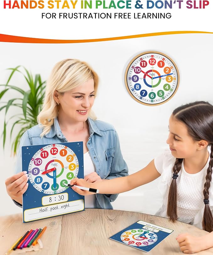 Oyster&Pop Analog Teaching Clocks for Kids - 5-Pack Dry Erase Classroom Set - Image 4