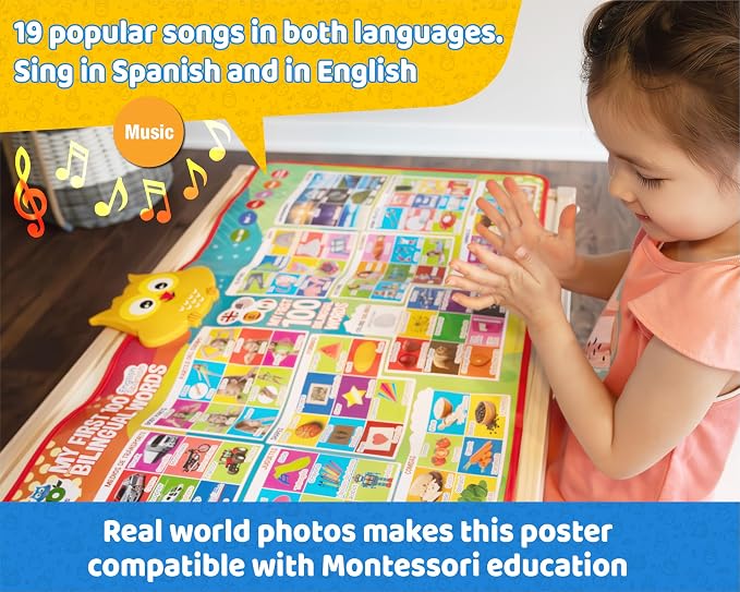 First 100 Words Bilingual Electronic Alphabet Poster – Interactive Learning Chart for Kids | 100 First Words in English & Spanish | Educational Talking Wall Poster - Image 3
