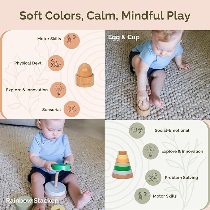 Jackie & Vancie Montessori Toys for 1 Year Old, Sensory Playkit 6 in 1 Wooden Learning Toys, Montessori Toy Gift Set, Christmas for 1 Year Old, Baby Shower or First Birthday Gift