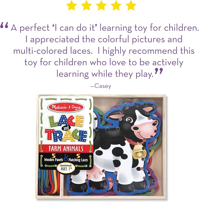 Melissa & Doug Lace and Trace Activity Set: 5 Wooden Panels and 5 Matching Laces - Farm - Image 6