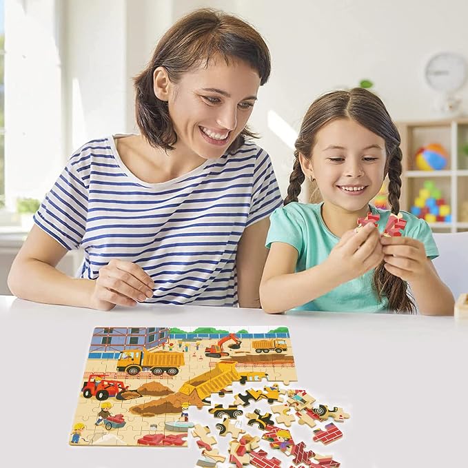 LELEMON 100 Pieces Jigsaw Puzzles in a Metal Box for Kids Age for 4-8 Boys Girls Toy Puzzles Construction Site Vehicles Children Learning Educational Puzzles Toys - Image 6