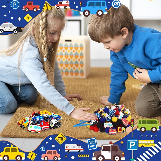 192pcs Back to School Cars Sensory Bin Filler Fine Motor Toys Transportation Toys Sensory Bin Items Toy Ambulance Fire Engine Police Car Excavator Taxi for Preschool Education Activities - Image 5