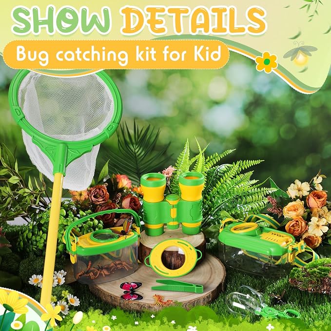 Sherr 7 Pcs Bug Catching Kit for Kids Insect Bug Catching Kit Outdoor Explorer Toys Include Insect Box Butterfly Net Capsule Clip Magnifying Glass Binocular Tweezer Butterfly Viewer Box Adventure Gift - Image 5