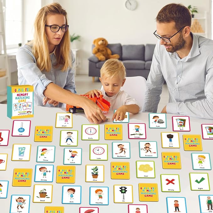 gisgfim 100 PCS Opposites Memory Matching Game Sight Words Concentration Memory Card Educational Game for Kids Preschool Learning Educational Ages 3-8 A Fun & Fast Gift Activities Matching Games - Image 5