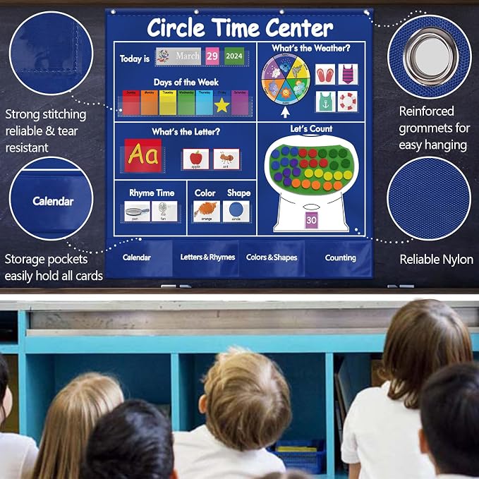 KIKIGOAL Circle Time Center Classroom Pocket Chart Educational Pocket Chart Teaching Materials Learning Calendar Weather Counting Letter Color Shape etc - Image 3