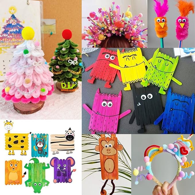 FUNZBO 2000Pcs+ Arts & Crafts Supplies Kits for Kids, Christmas DIY Craft Supplies for Toddlers Art Supply Tools Set Pipe Cleaners, Pom Poms and Feather, Birthday Gifts for Kid Girls Ages 4-8-12