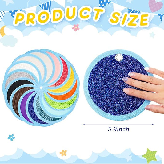 Haull 15 Set Sensory Mats Assorted Textured Sensory Floor Tiles Room Wall Panel Sensory Exercise Tactile Toy for Autistic Children Kids Baby Toddler Fidgeting Activity(Round,5.91 Inch)