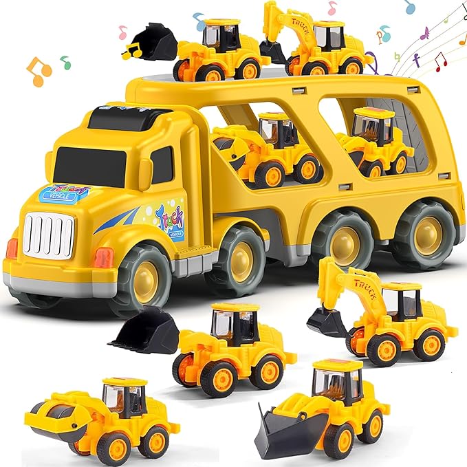 Veslier Construction Truck Toys for Boys Girls Age 3 4 5 6 Years Old，Carrier Transport Trucks for Kids 3-4 3-5 Year Old，Christmas Birthday Gift Toddler Toys.