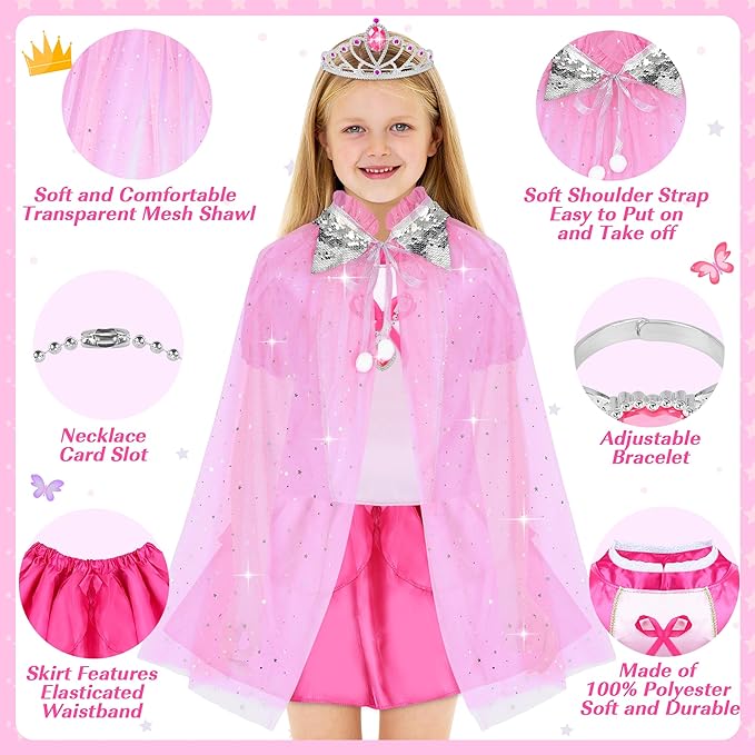 15 Pcs Princess Dress Up Clothes for Little Girl Role Play Costume Gift Set, Princess Mermaid Pretent Play Outfit Toys for Toddler Girls, Cosplay Birthday Party Gifts for Girls Age 3 4 5 6 7+ Year Old