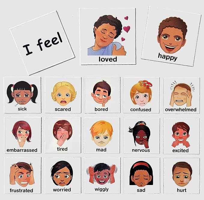 SchKIDules® Feelings Magnets for Kids and Special Needs - Teaching Social Emotional Learning and Expression - 17 Diversified Emotions Plus an I Feel Sentence Starter Included - Image 2