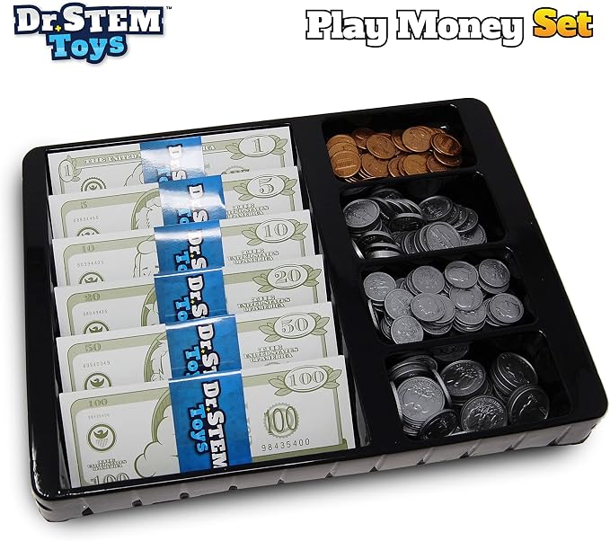 Dr. STEM Toys Play Money for Kids: Durable Boxed Set Provides 400 Pieces of Realistic Fake Money Bills & Fake Coins for Pretend Play, Helps Kids Learn Financial Responsibility & More - Image 4