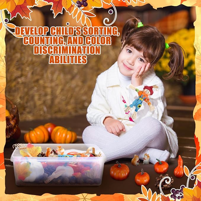 Beeveer 94 Pcs Fall Sensory Bin Fillers for Kids Fall Thanksgiving Fine Motor Toys Autumn Counting Sorting Toy with Leaves Squirrels Pumpkins Scarecrow Pine Cones for Preschool Education Activities - Image 4