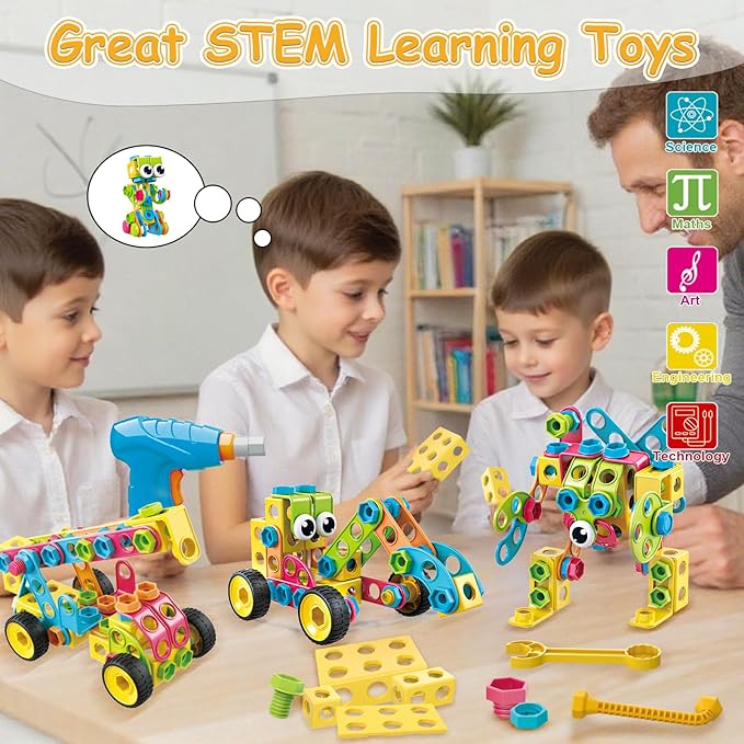 199PCS Building Blocks STEM Toys for 3 4 5 6 7 8+ Year Old Boy Girl Christmas Birthday Gifts Preschool Educational Building Toys for Kids Ages 3-5 4-8 5-7 6-8 Erector Sets Stem Kits Activities Games