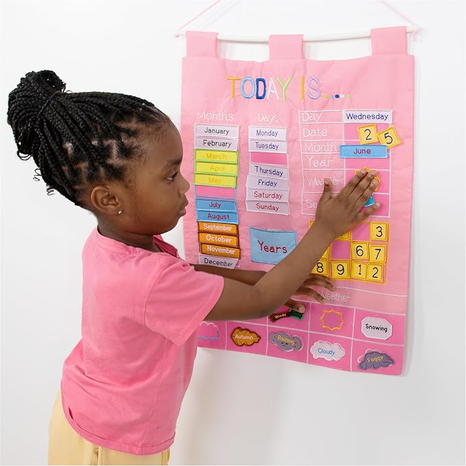 The Peanutshell Learning Calendar Wall Chart - Homeschool Supplies, Interactive Pocket Chart for Toddlers & Kids - Preschool Learning Activity Board, Circle Time Board for Classroom - Pink Today is - Image 6