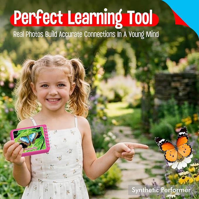 4 Flipbooks for Learning Words, Mini Book Set with Real Pictures, Vocabulary Builder to Learn Verbs, Nouns, Foods, Animals, Double Sided Printed Word Learning Flipbook, Early Educational Tool For Kids - Image 5
