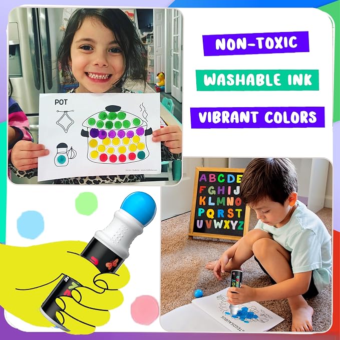 Chalkola 6 Washable Dot Markers for Toddlers 1-3, Non Toxic Kids Art Supply - Image 3