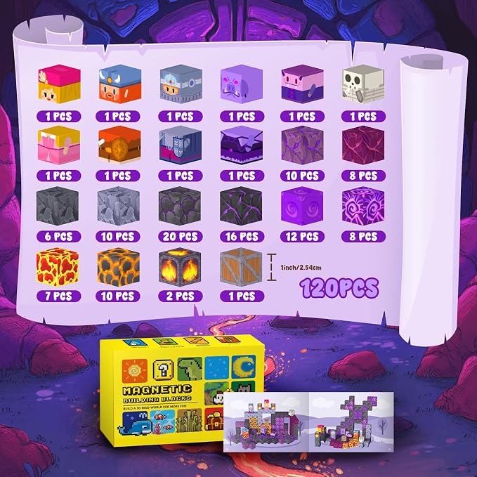 Magnetic Blocks—120PCS Magnet Toys for Kids, Magnetic Building Blocks Cubes, Montessori Sensory Stacking Magnets School STEM Toys Birthday Gifts for Boys&Girls Age 3+ Years Old (Volcanic) - Image 2