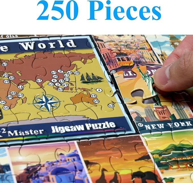 Think2Master Colorful Vintage World Destinations 250 Pieces Jigsaw Puzzle. Fun Educational Puzzle for Families. Great Gift for Teens & Adults with Interested in Traveling 14.2” X 19.3” - Image 2