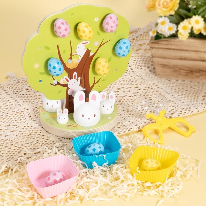 Woodtoe Easter Toys for Toddlers, Magnetic Easter Eggs, Picking Easter Bunny Toy, Montessori Toys for 3 4 5 6 Year Old, Wooden Sensory Color Sorting Toys, Spring Easter Basket Stuffers Gifts for Kids - Image 8