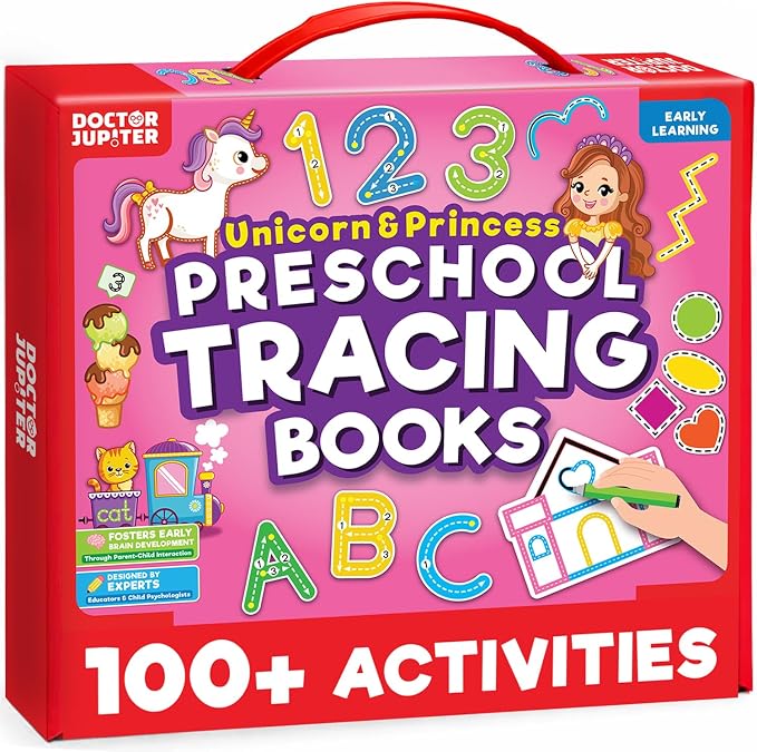 Doctor Jupiter Preschool Tracing Books for Toddlers, 3+ Year Old Kids |Learning Activity Books, Unicorn & Princess Educational Toys, 100+ Wipe Clean Preschool & Kindergarten Activities by DoctorJupiter