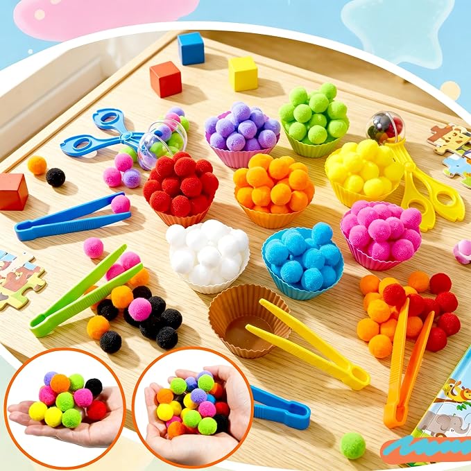 Bbiamsleep 180 Pcs Sensory Bin Fillers, Sensory Bin Pompoms - Image 4