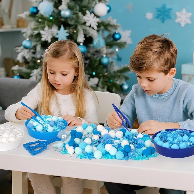 209 Pcs Winter Sensory Bin Items Winter Acrylic Snowflake Counting Sorting Sensory Bin Filler Fine Motor Toys Blue Snowflake Counts Xmas Counting Toys for Preschool Education Activities - Image 5