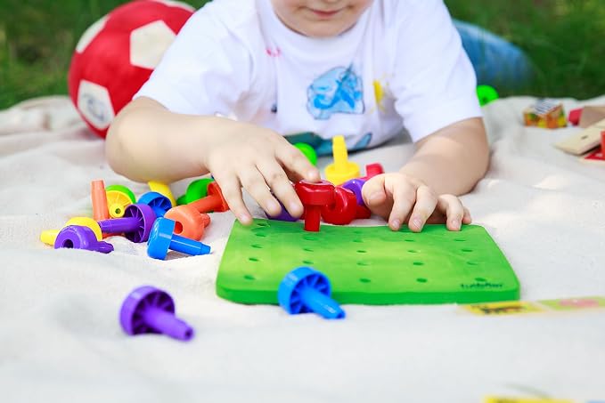 Toddler Peg Board Sensory Montessori Fine Motor Skills Educational Toys - 30 Stackable Pegs + Pattern Card + Drawstring Backpack + E-Book - Image 5