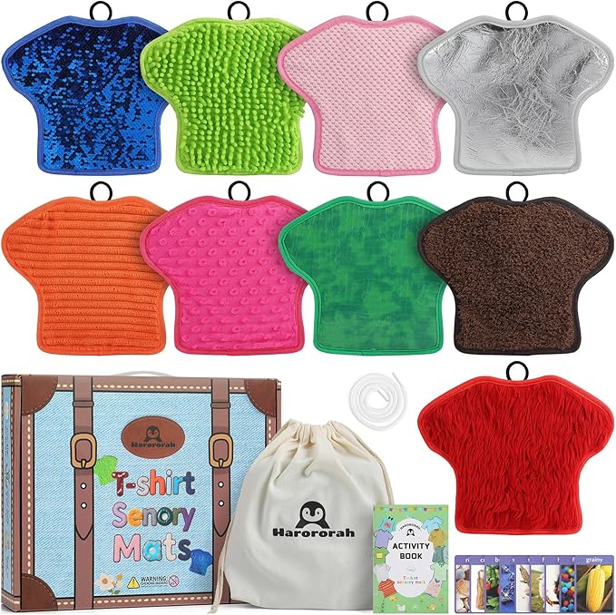 Large Sensory Mats w/Guide & Cards(11''x 9''), Autism Sensory Products, T-Shirt Shaped Sensory Wall Panel for Kids, Ideal Sensory Tile Toys for Classroom/Home/Therapy Room