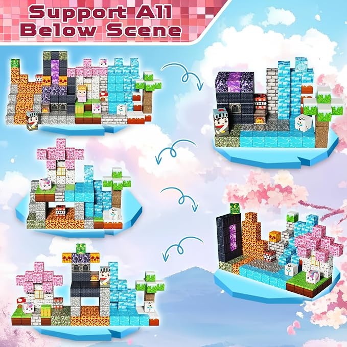 Magnetic Blocks - 150PCS Magnetic Building Block Cubes Dark Forest Glacier Castle, Magnet Toy Building Sets for Kids Age 3+, STEM Stacking Construction Toys Easter Gift for Boys Girls Age 4-8, 8-12 - Image 3