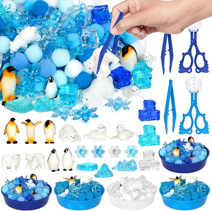 182 Pcs Arctic Animals Sensory Bin Items Winter Arctic Animals Counting Sorting Sensory Bin Filler Fine Motor Arctic Habitat Counts for Easter Day Spring Summer Counting Decor by Unknown