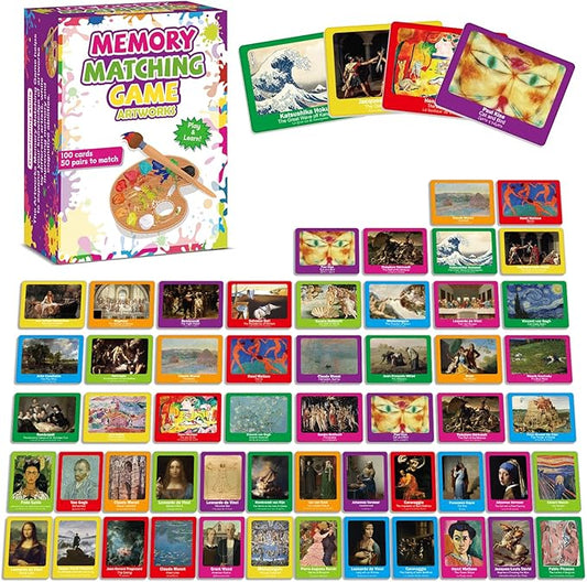 gisgfim 100 PCS Memory Matching Game Famous Paintings Concentration Memory Card for Adults Learning Educational Game A Fun & Fast Artworks Theme Matching Games by gisgfim