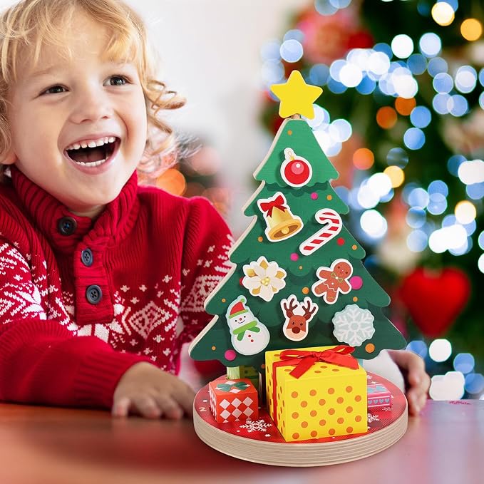Woodtoe Magnetic Christmas Tree Toy for Toddlers, Montessori Toys for 3 4 5 6 Year Old, Wooden Color Sorting & Stacking Toys, Fine Motor Skills Sensory Toys, Christmas Decorations STEM Gifts for Kids - Image 9