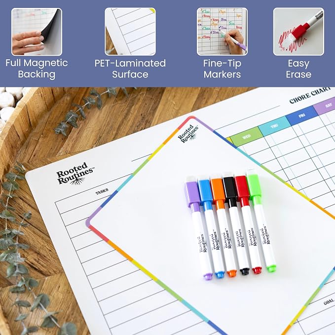 Large Magnetic Chore Chart for Refrigerator, Dry Erase Responsibility Board & Reward Tracker for Kids, Multiple Children, and Adults - Image 6