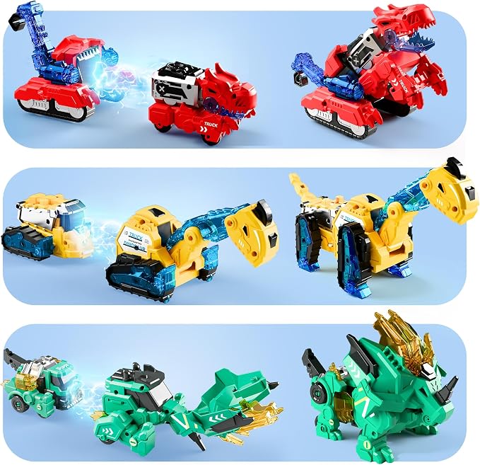 iPlay, iLearn Kids Dinosaur Transform Robot Toy Magnetic Transforming Truck - Image 3