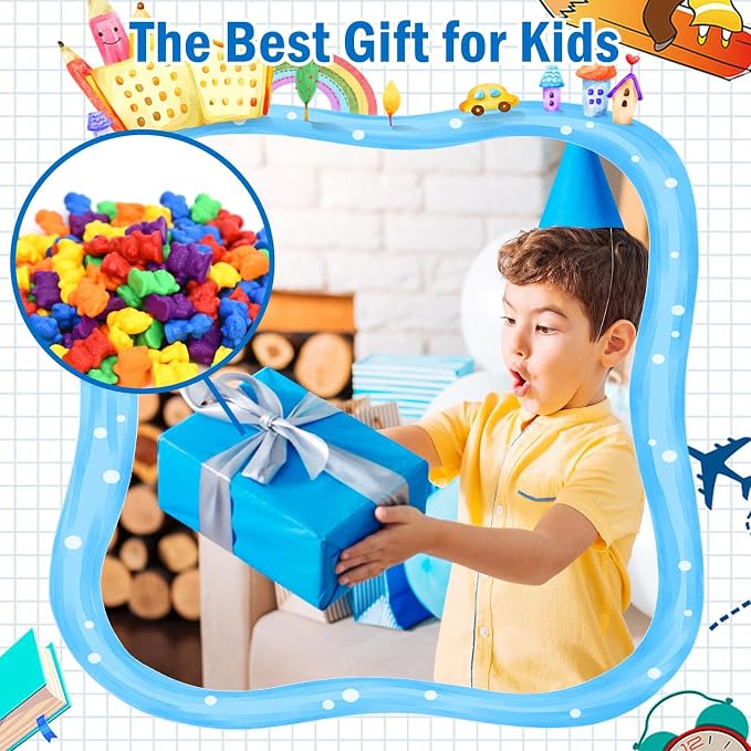 Timoo 120 Pcs Rainbow Counting Bears Math Manipulatives Color Sorting Bears Counting Bears (Green & Purple & Blue & Orange & Red & Yellow) - Image 3