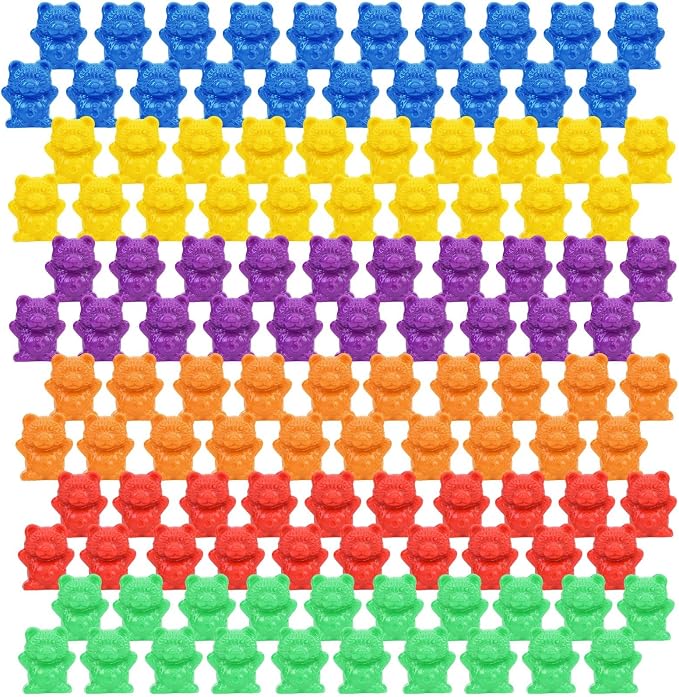 Timoo 120 Pcs Rainbow Counting Bears Math Manipulatives Color Sorting Bears Counting Bears (Green & Purple & Blue & Orange & Red & Yellow) by Timoo