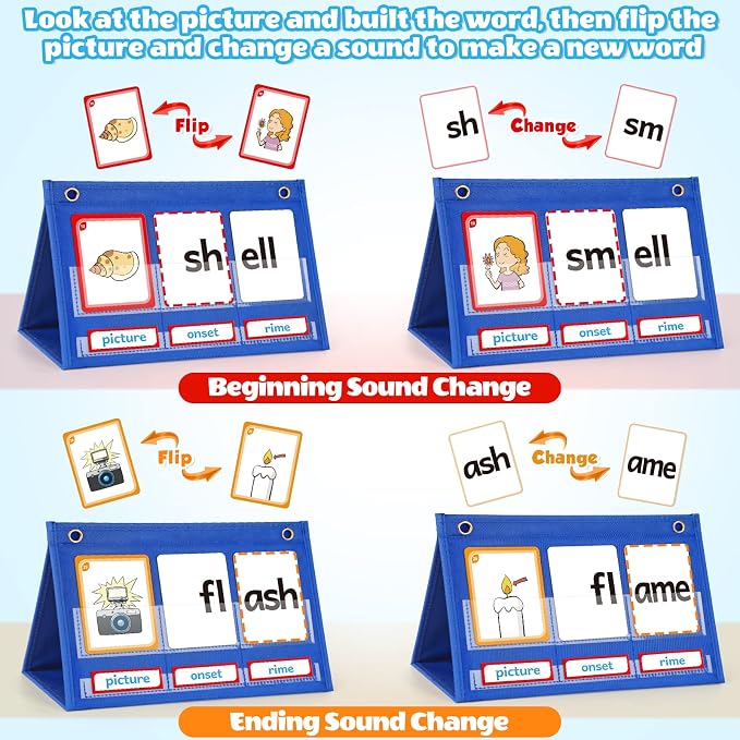 Torlam Blends & Digraphs Pocket Chart, Onset Rime Phonics Games Sight Word Flash Cards, Educational Spelling Reading Learning Blending Board, Elementary Kindergarten Classroom Teachers Must Haves - Image 2