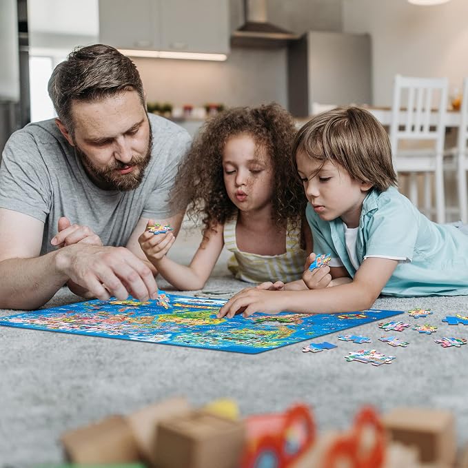200 Pieces World Map Puzzle for Kids & Adults, World Map Jigsaw Puzzle Floor Puzzles Toddler Geography Educational Toys for Boys and Girls, Globe Atlas Puzzle Maps for Kids Learning Games - Image 2