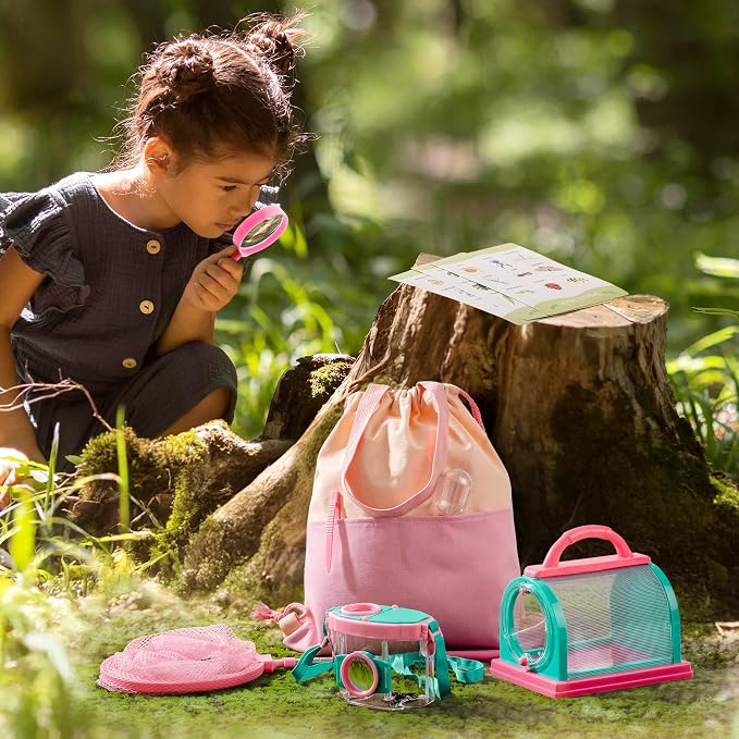 ROBOTIME Kids Explorer Kit & Bug Catcher Kit for Kids, 10PCS Outdoor Bug Catching Kit with Magnifying Glass & Net, Adventure Set for Backyard & Camping, Fun Gift for Girls 3-12 (Pink) - Image 7