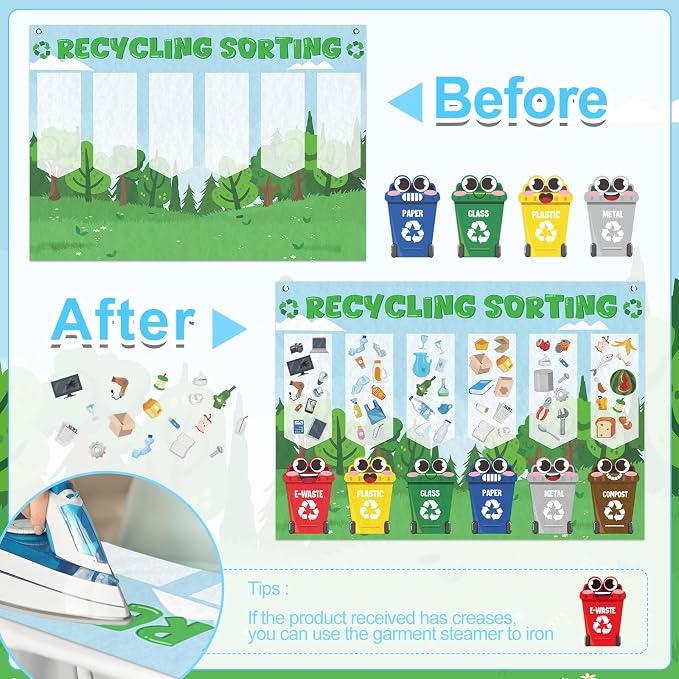 Cinrobiye Felt Earth Day Recycling Sorting Game Learn to Recycle Activity Set Garbage Sorting Educational Game Classroom Recycling Activity Bulletin Board Decorations Earth Day Craft Kit - Image 3