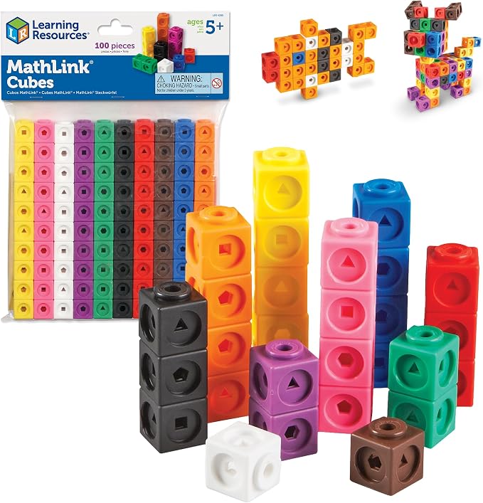 Learning Resources MathLink Cubes - Set of 100 Cubes, Ages 5+ Kindergarten, STEM Activities, Math Manipulatives, Homeschool Supplies, Teacher Supplies by LearningResources