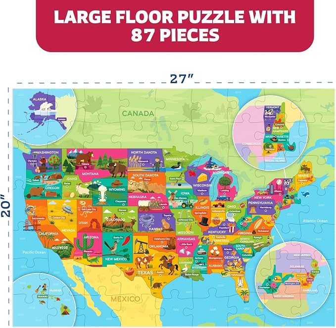 United States Puzzle for Kids with US Map, 50 States & Capitals of the USA - Image 4