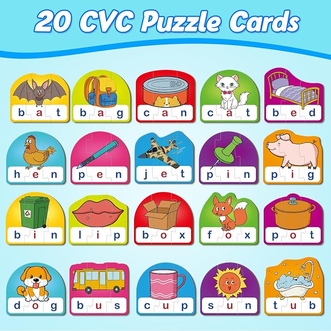 Kasfalci CVC Puzzle Cards for Kids,Back to School Supplies,Speech Therapy Toys for Toddlers,3 Alphabet Letter Word Puzzles,Learning Spelling Games,Preschool Kindergarten Classroom Must Haves - Image 2