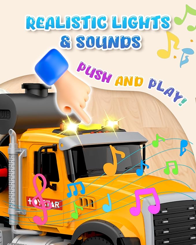 Toddler Trucks Toys for 3 4 5 6 7 Years Old Boys, 15'' Big Cement Mixer Truck with Lights&Sounds, Truck Vehicle, Kids Boy Toys Birthday Gift Car