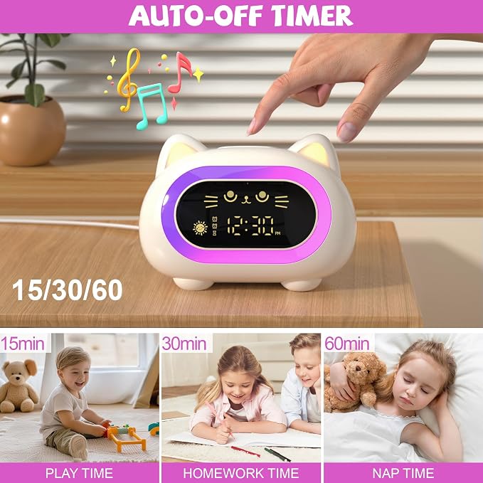 Honesorn Kids Alarm Clock Toddler Sleep Training Clock with 10 Night Lights - Image 6