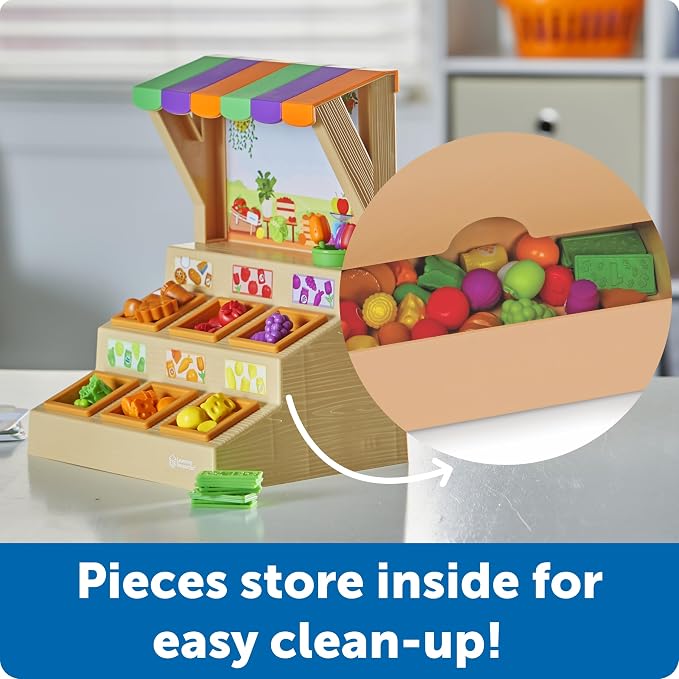 Learning Resources Mini Farmstand Sorting Set, Play Food Sets for Kids Kitchen, Grocery Store Pretend Play, Montessori Toys, Mini Food, Toddler Activities, Fine Motor Skills - Image 4