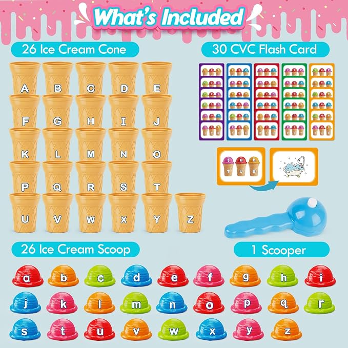 Aizweb Ice Cream Alphabet Learning Toys,Color Sorting Matching Letter Game for Toddlers,Stacking Montessori Preschool Kindergarten Learning Activities,Educational ABC Fine Motor Skills Toys - Image 3