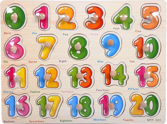 Numbers Puzzle Wooden for Toddlers 3+ Years Old - Montessori Number Learning Toy with Sorting Board & 123 Blocks - Preschool Educational Toy for Boys & Girls - Color & Counting Recognition by Unknown