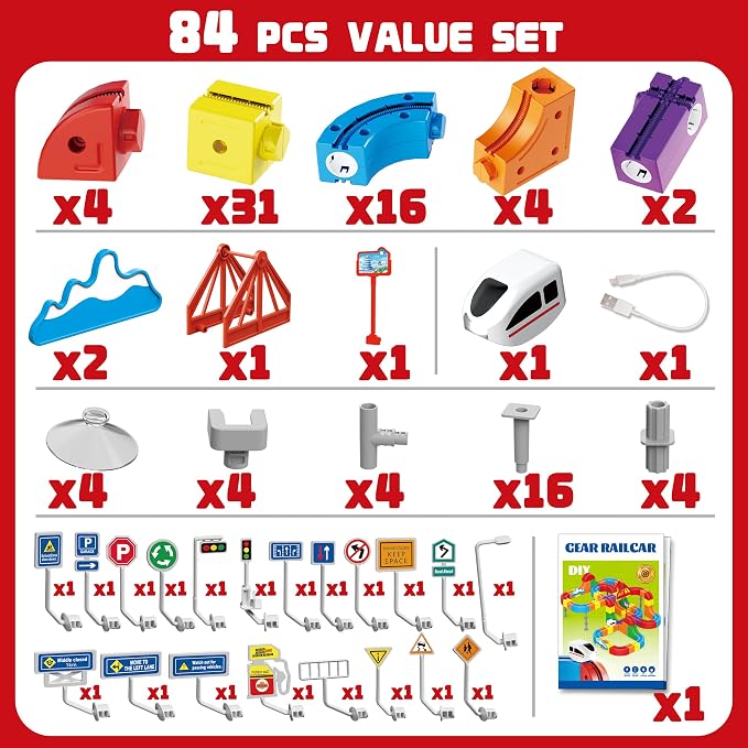 Electric Train Set for Kids Ages 3-8 - Modular 3D Flexible Race Track Building Toy with Gravity-Defying 360° Movement, STEM Learning Fun Gift(84 pcs Value Set) - Image 2